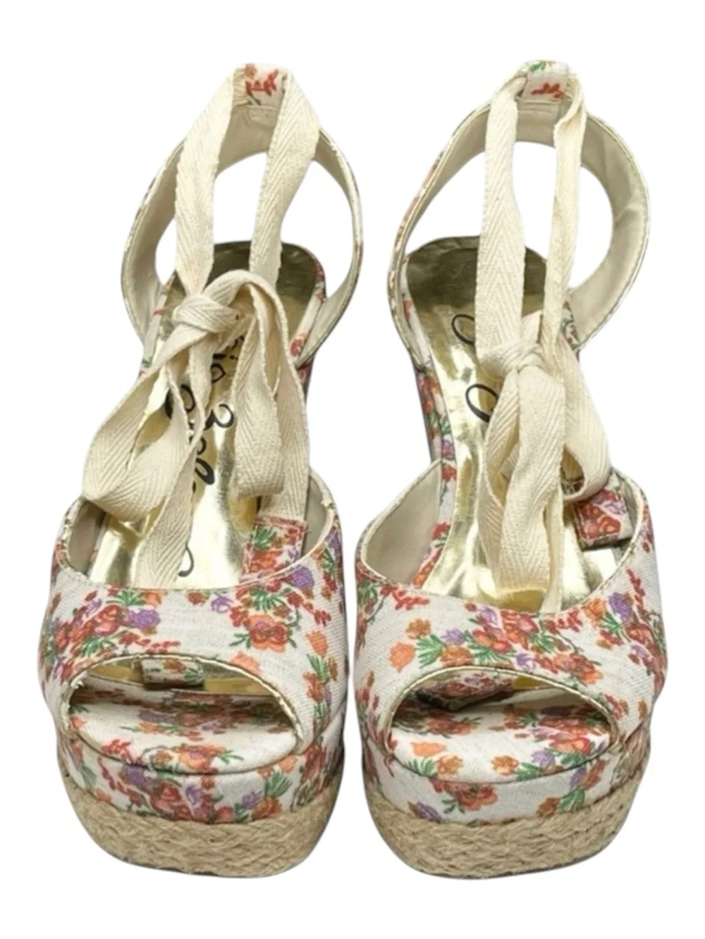 new Sergio Zelcer ❀ Platform Ankle Wrap Floral Print Sandal Espadrilles ❀ Cream